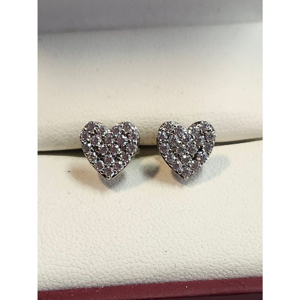 Heart Pavé Stud Earrings - Silver Plated With Sterling Silver Posts